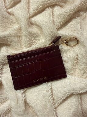 Cole Haan Croc-Embossed Cardholder Key Fob - Burgundy with Gold Hardware